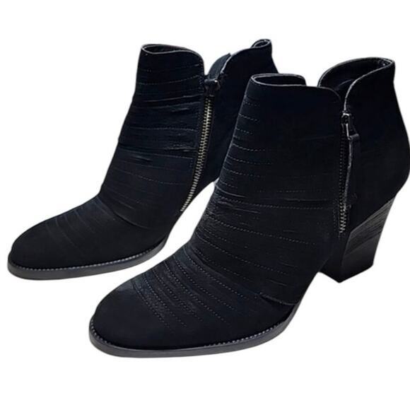 NWT Paul Green Women 6 Malibu Sliced Zip Bootie Black Leather‎ Suede Heels - Picture 1 of 15